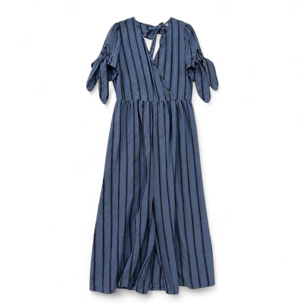 Target Xhilaration Blue Striped Wrap Jumpsuit Tie Sleeve Wide Leg Large